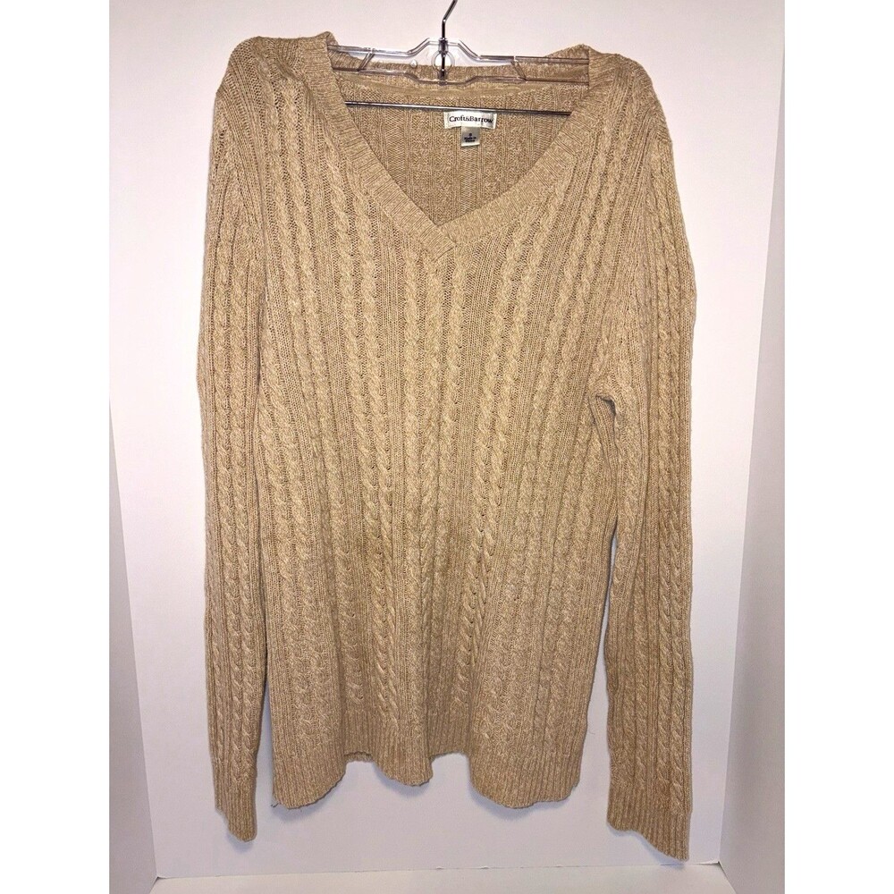 Croft & Barrow Women's Beige Cable Knit V-Neck Pullover Sweater Long Sleeve S